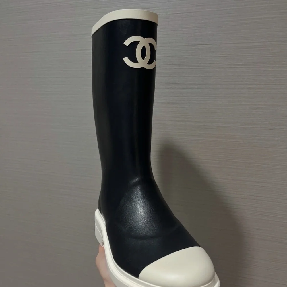 Brand New CHANEL Women's Black and Cream Boots